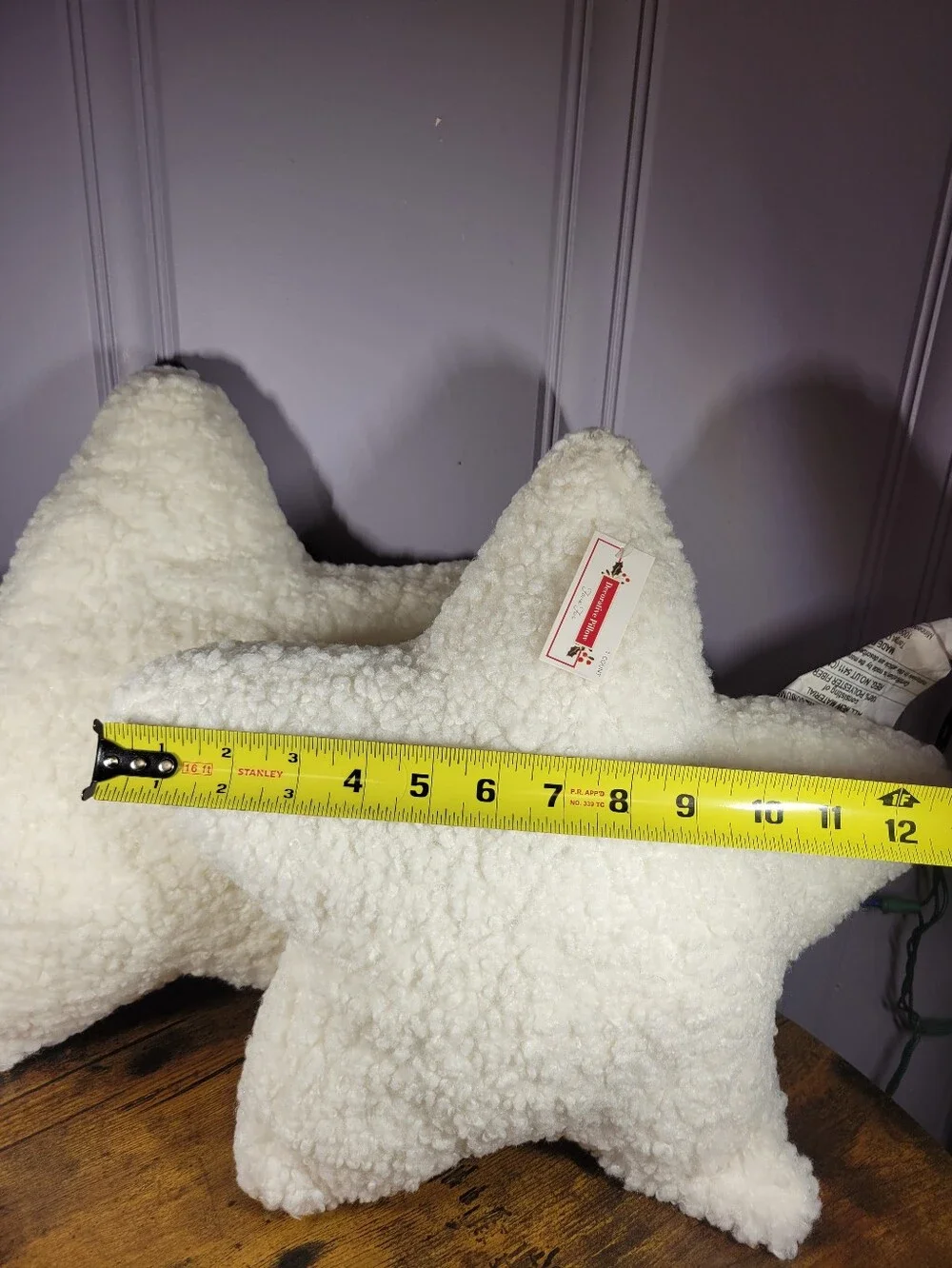 Plush Star-Shaped Throw Pillow - White Sherpa lot of 2 faux fur
